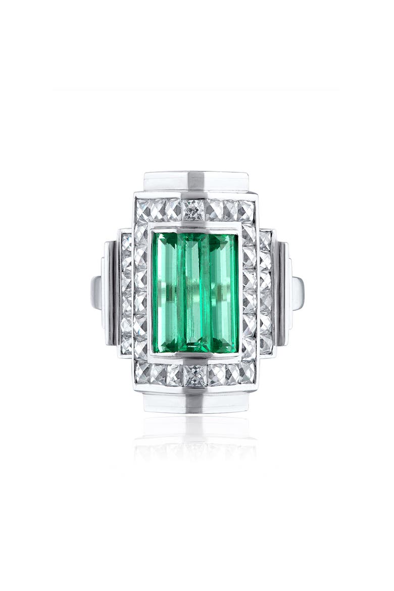 Icon Colombian Emerald & Diamond Step Ring, Main, color, PLATINUM