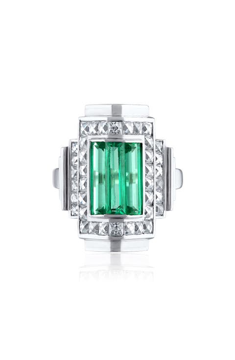 Icon Colombian Emerald & Diamond Step Ring