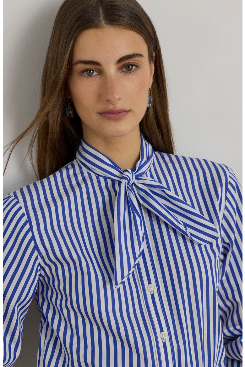 '70s Stripe Cotton Broadcloth Crop Popover Shirt, Alternate, color, BLUE/ WHITE
