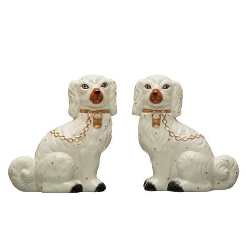 Decorative Staffordshire Dog with Collar and Leash, Set of 2, Multicolor