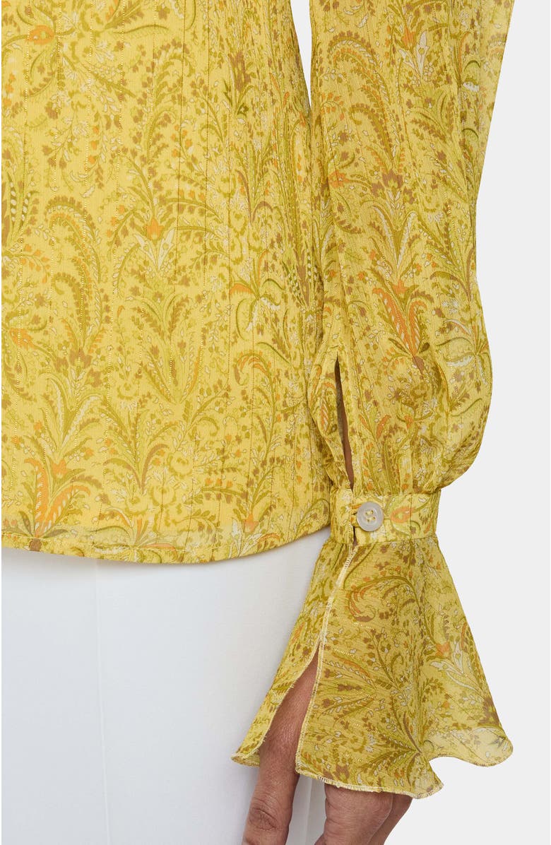 Santorelli RUE Long Sleeve Blouse with Ruffled Cuffs in Paisley Printed Crinkle Georgette, Alternate, color, Chamomile Multi