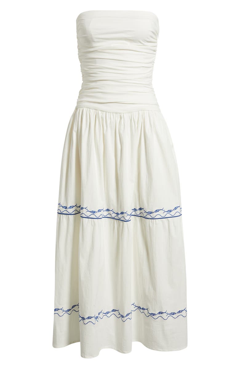 Line & Dot Oia Strapless Maxi Dress, Main, color, White/ Blue