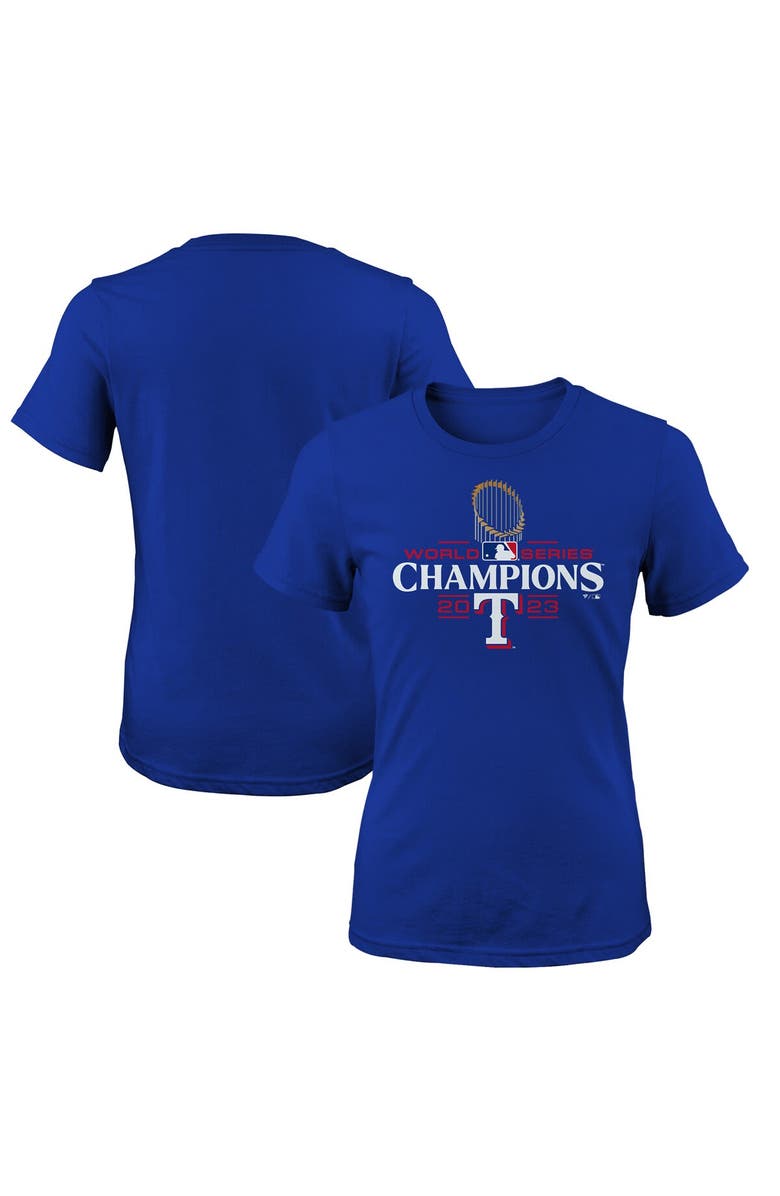 FANATICS Girls Youth Fanatics Branded Royal Texas Rangers 2023 World Series Champions Official Logo T-Shirt, Alternate, color, 