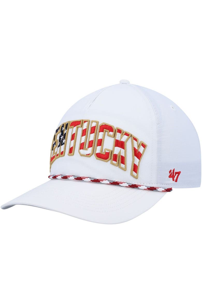 Men's '47 White Kentucky Wildcats Stars and Stripes Flag Flutter Hitch Snapback Hat, Main, color, White
