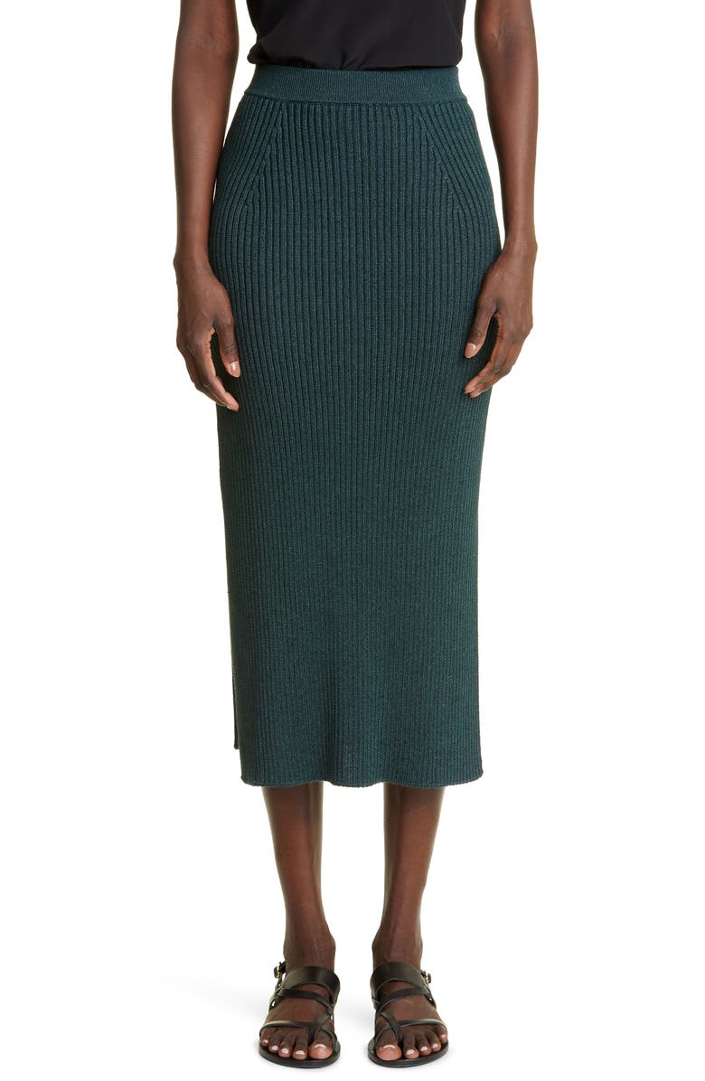 Loro Piana Rib Linen & Silk Midi Skirt, Main, color, 