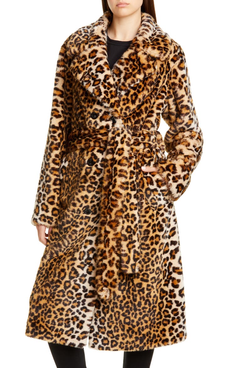 Faustine Leopard Print Faux Fur Coat, Alternate, color, LEO