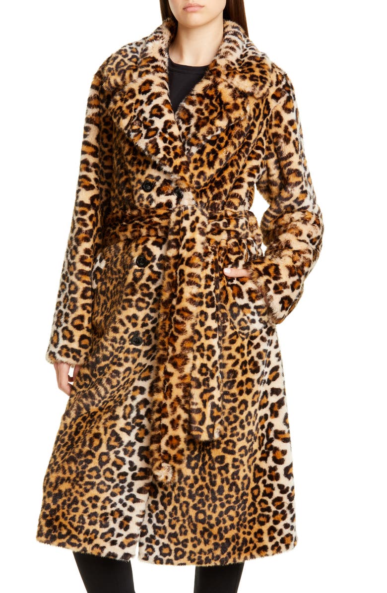 Stand Studio Faustine Leopard Print Faux Fur Coat, Alternate, color,