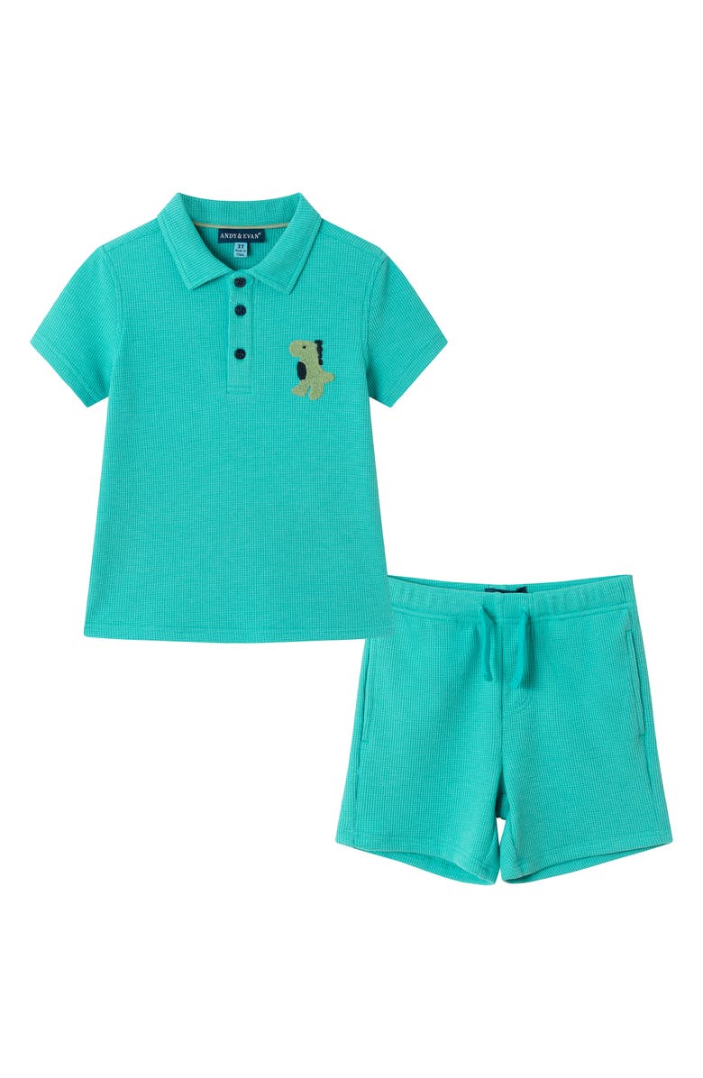 Andy & Evan Kids' French Terry Polo & Shorts Set, Main, color, Aqa