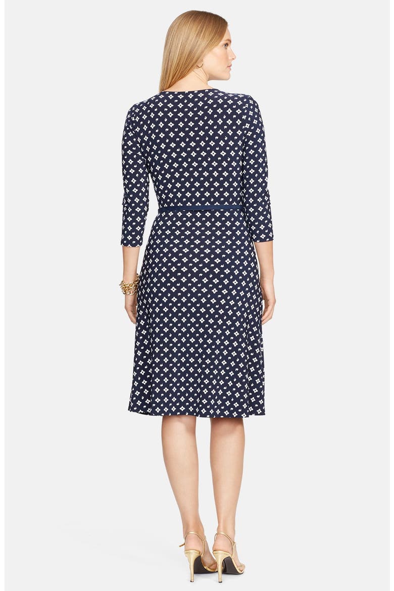 Print Belted Surplice Jersey Dress, Alternate, color, NAVY/ WHITE