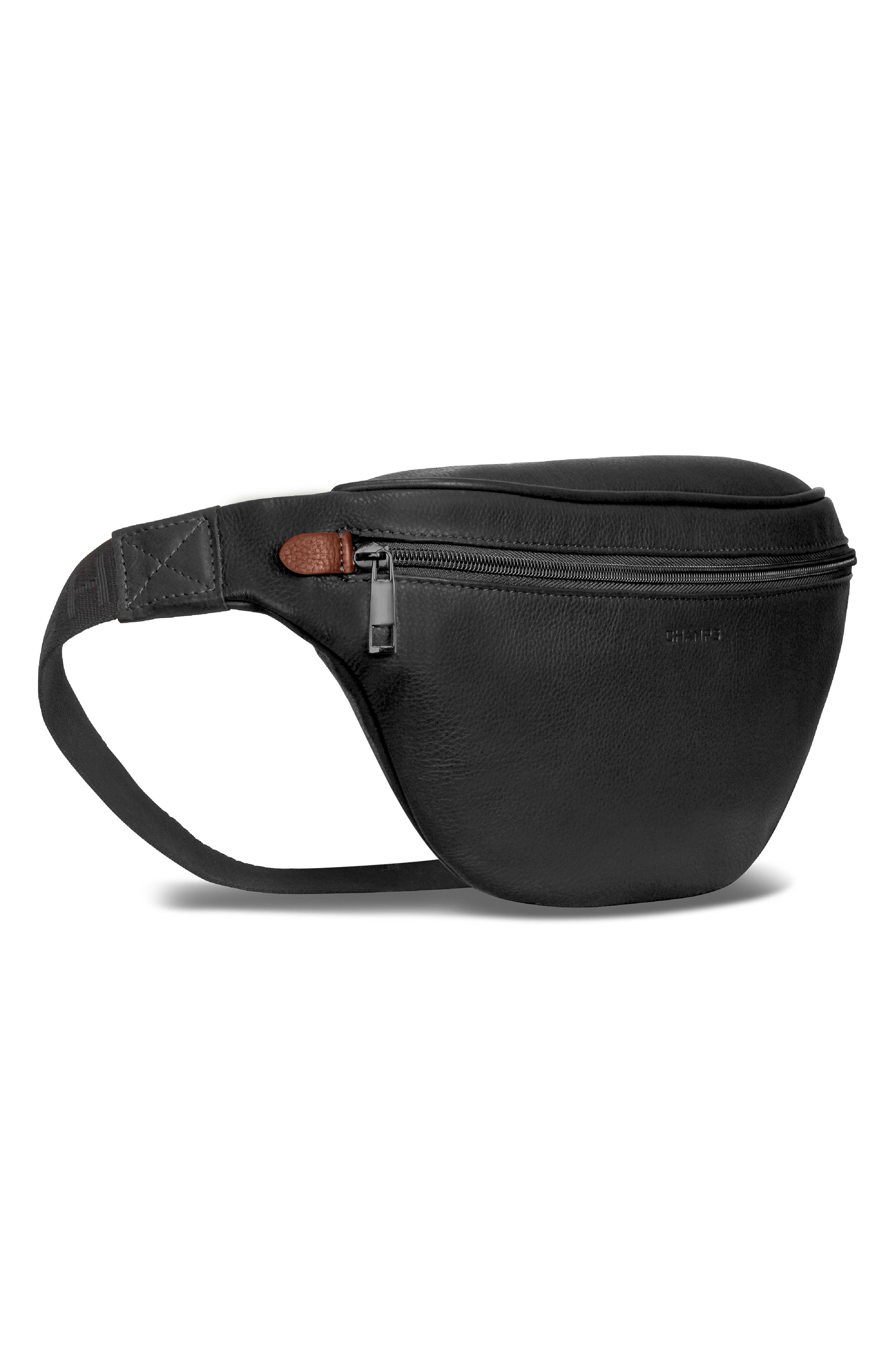CHAMPS Onyx Leather Waist Pack, Alternate, color, Black
