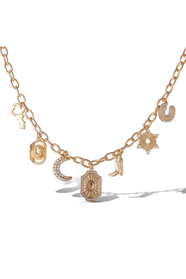 Starburst Charm Necklace, Main, color, Gold