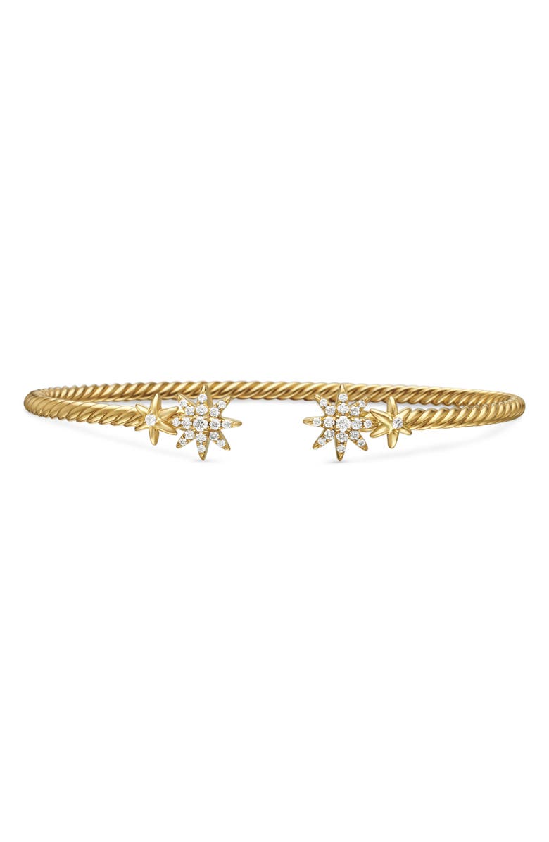 David Yurman Petite Starbust Cable Cuff Bracelet, Main, color, Diamond/ Yellow Gold