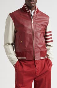 Thom Browne 4-Bar Leather Varsity Jacket