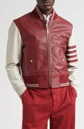 Thom Browne 4-Bar Leather Varsity Jacket
