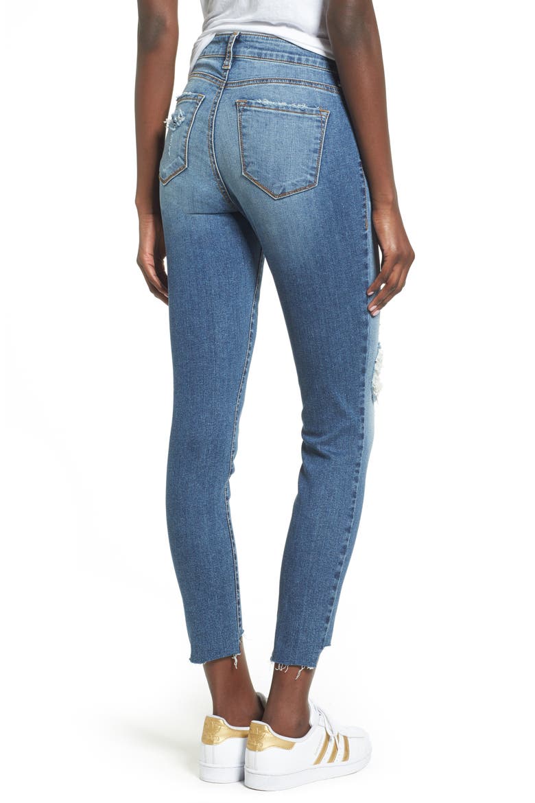 Ripped Step Hem Skinny Jeans, Alternate, color, DESTROY RINSE WASH