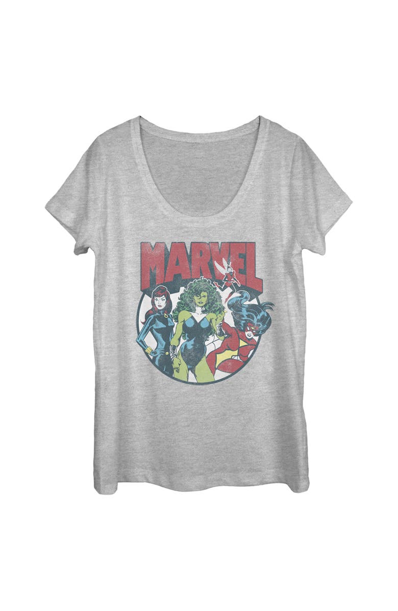 Marvel Women's Marvel Women Group Circle Shot  Scoop Neck, Main, color, Athletic Heather