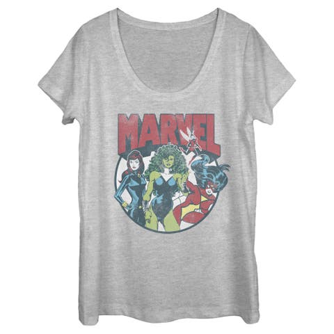 Women's Marvel Women Group Circle Shot  Scoop Neck