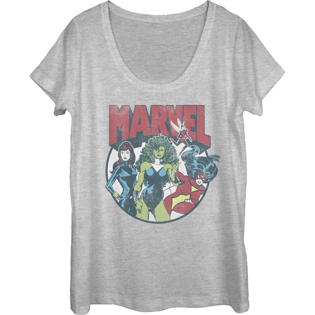 Marvel Women Group Circle Shot Scoop Neck In Gray