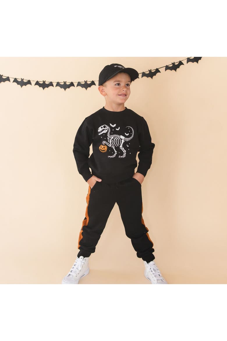Dinosaur Skeleton Halloween Sweatshirt, Alternate, color, Black