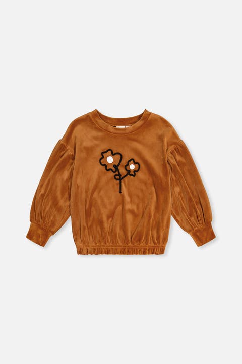 Velvet Shimmer Flower Appliqué Elastic Hem Top