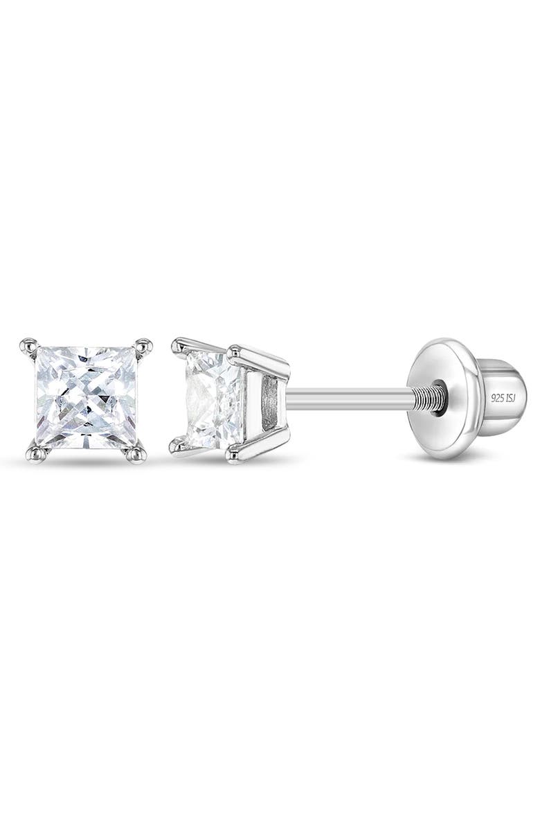 In Season Jewelry My First Princess Solitaire Earrings, Main, color, Silver