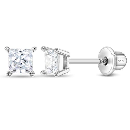 In Season Jewelry My First Princess Solitaire Earrings in Silver at Nordstrom, Size Small
