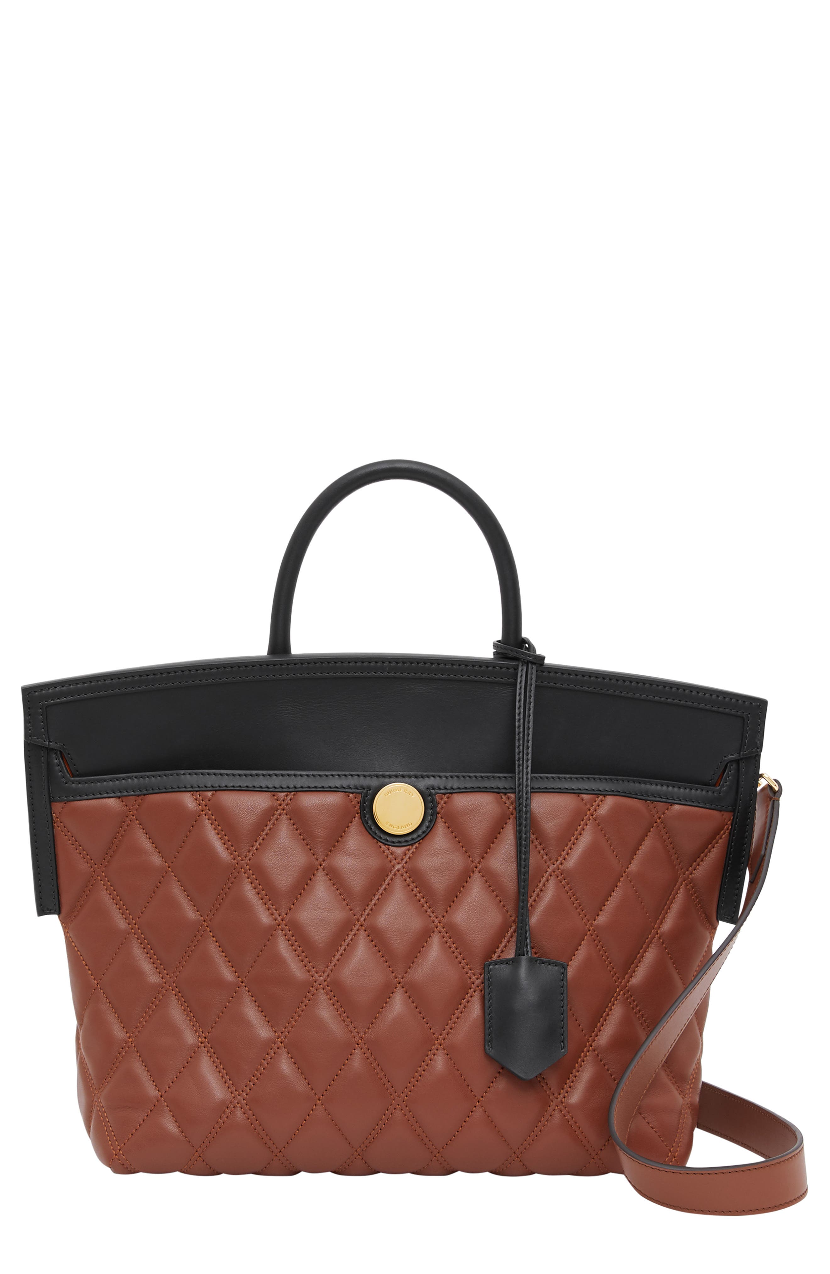 Burberry Small Society Quilted Leather Top Handle Tote, Main, color, 