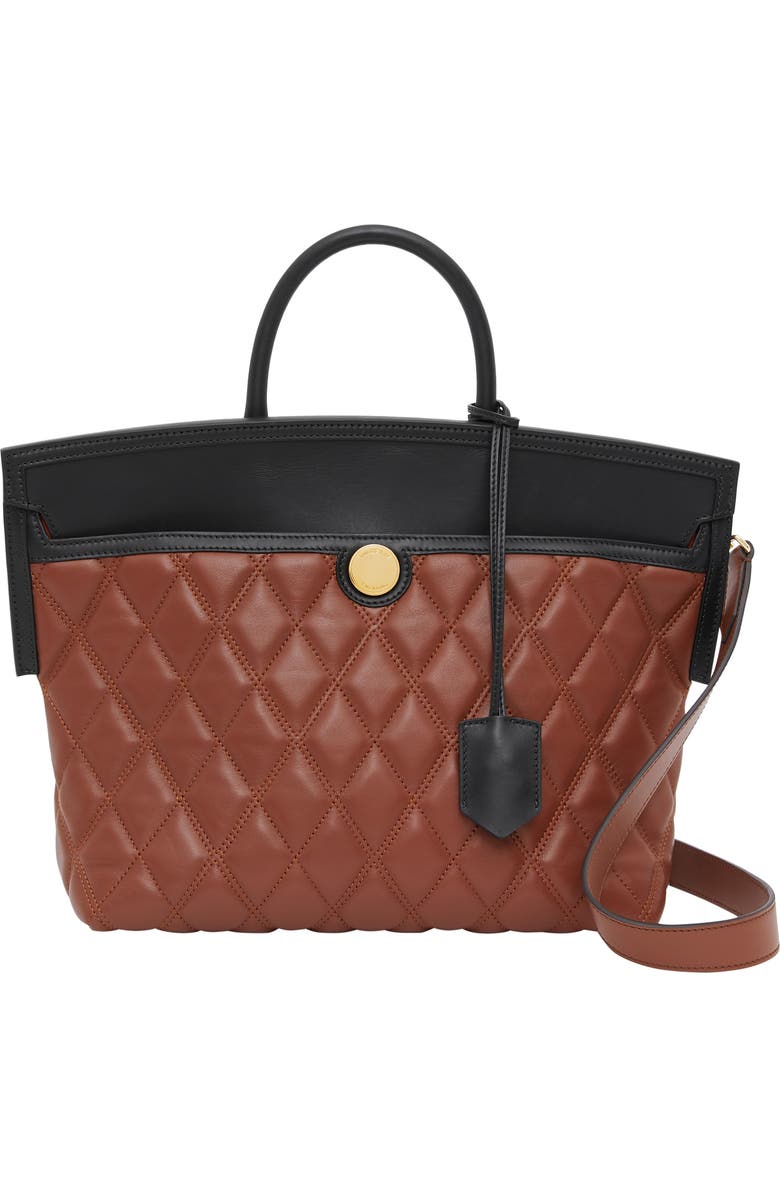 Burberry Small Society Quilted Leather Top Handle Tote, Main, color,