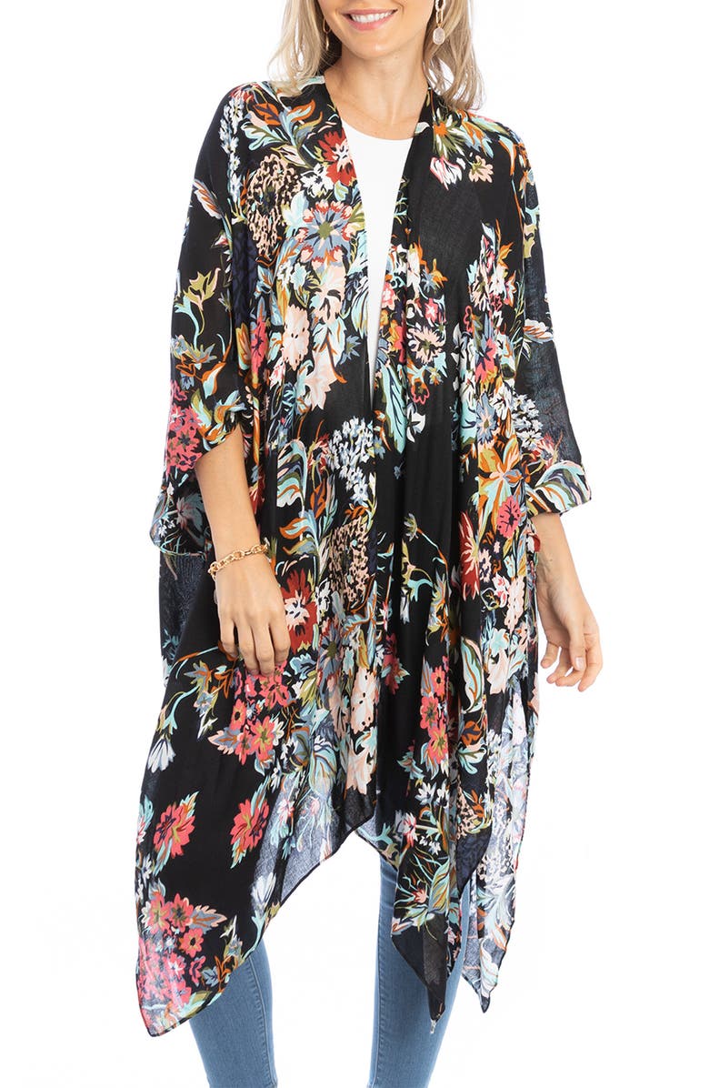 SAACHI Lasdon Floral Print Ruana, Main, color, Black