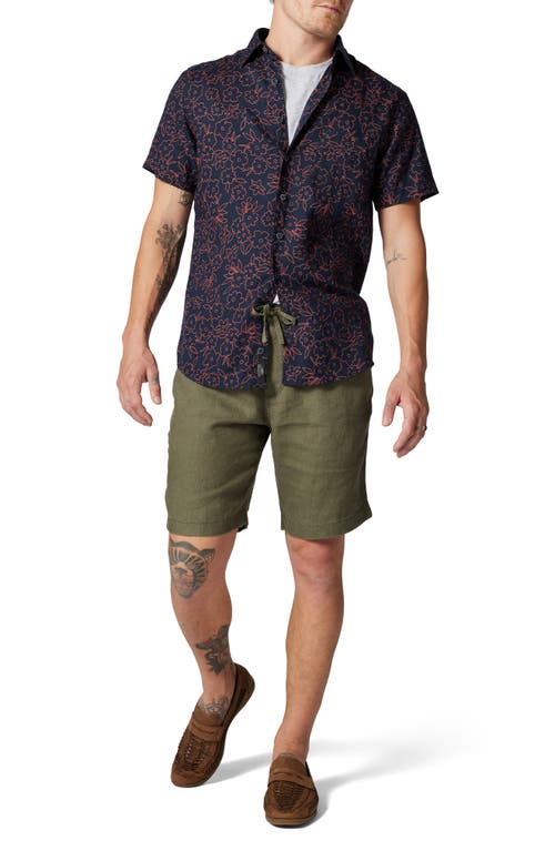 Rodd & Gunn Barrytown Sports Fit Floral Short Sleeve Linen Button-up Shirt In Peach