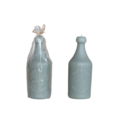 Storied Home Unscented Embossed Bottle Shaped Candle, Grey In Blue