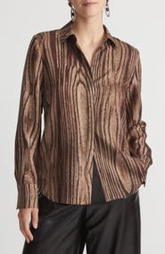 Lafayette 148 New York Scottie Wood Grooves Print Silk Twill Shirt
