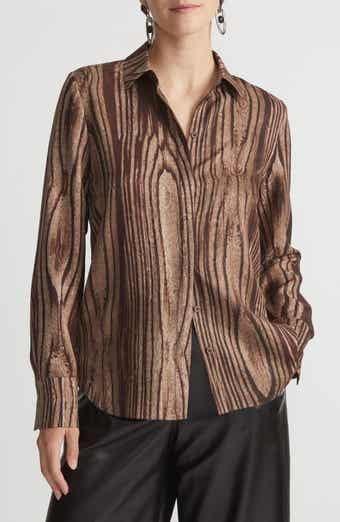 Scottie Wood Grooves Print Silk Twill Shirt