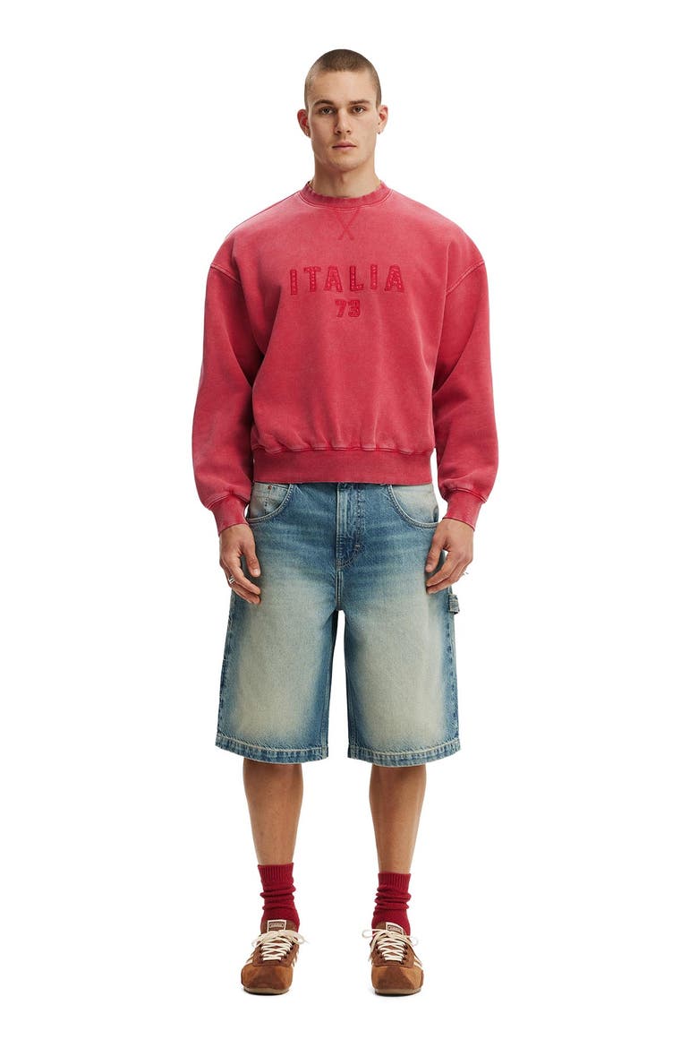 Men's Oversized Graphic Crew Sweater, Alternate, color, Chilli Pepper Wash  Italia