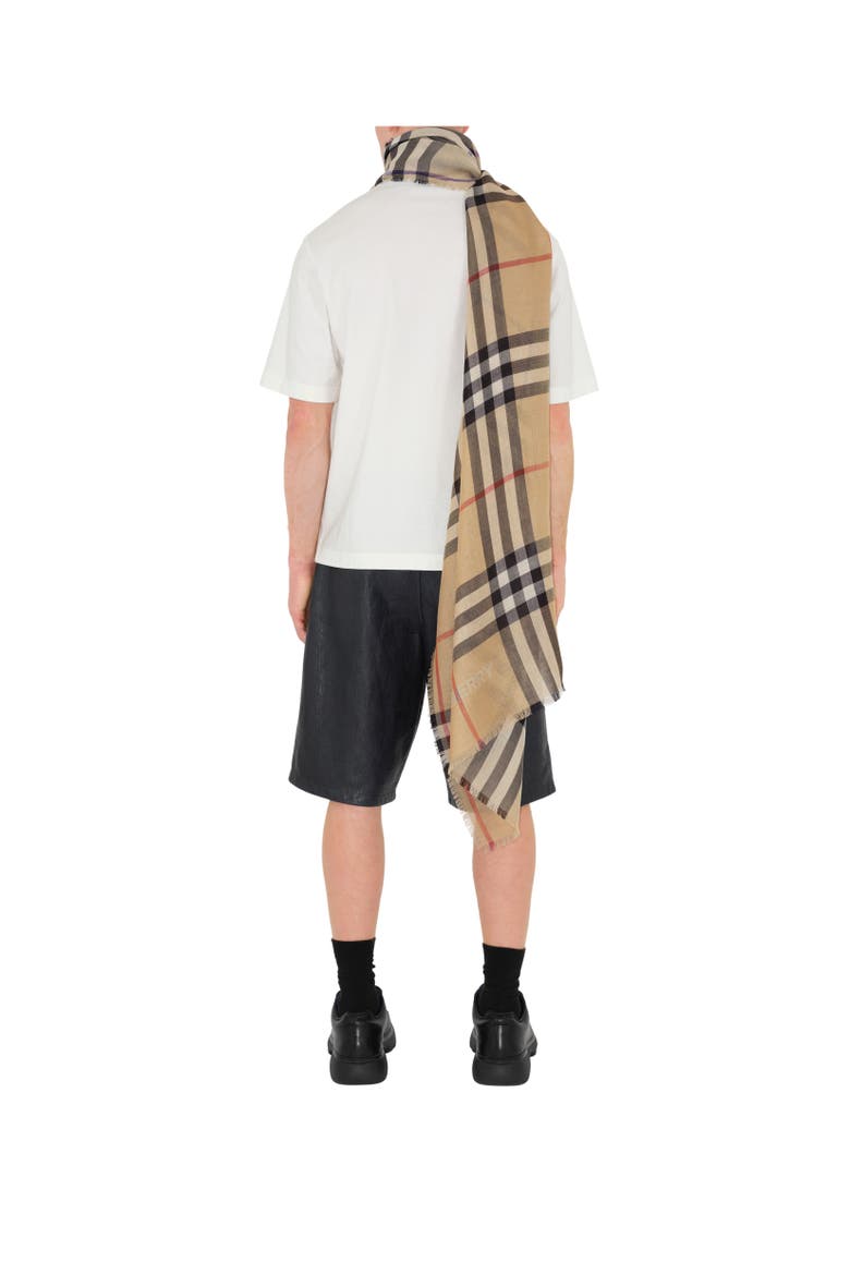 Check Wool Silk Scarf, Alternate, color, Sand/lichen