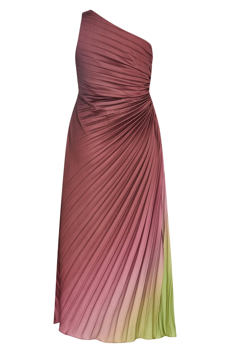 City Chic Aliza Print Cutout One-Shoulder Maxi Dress, Alternate, color, Matcha Ombre