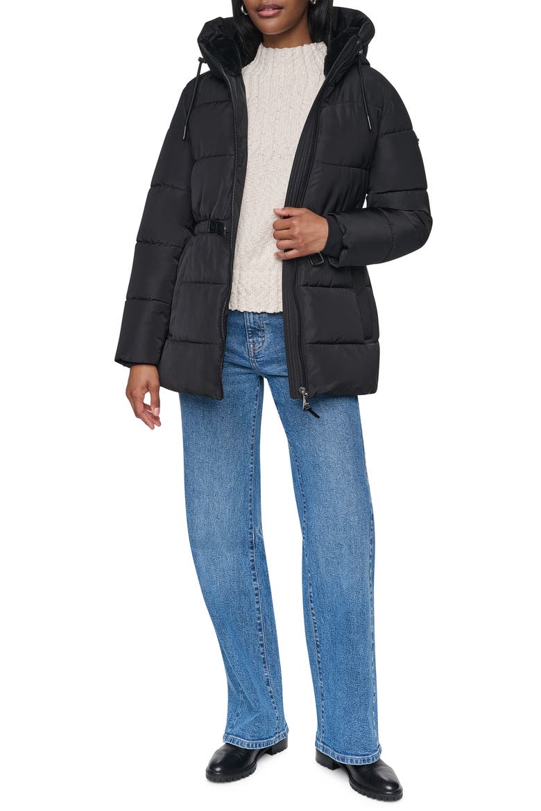 Water Resistant Hooded Puffer Jacket, Alternate, color, BLACK