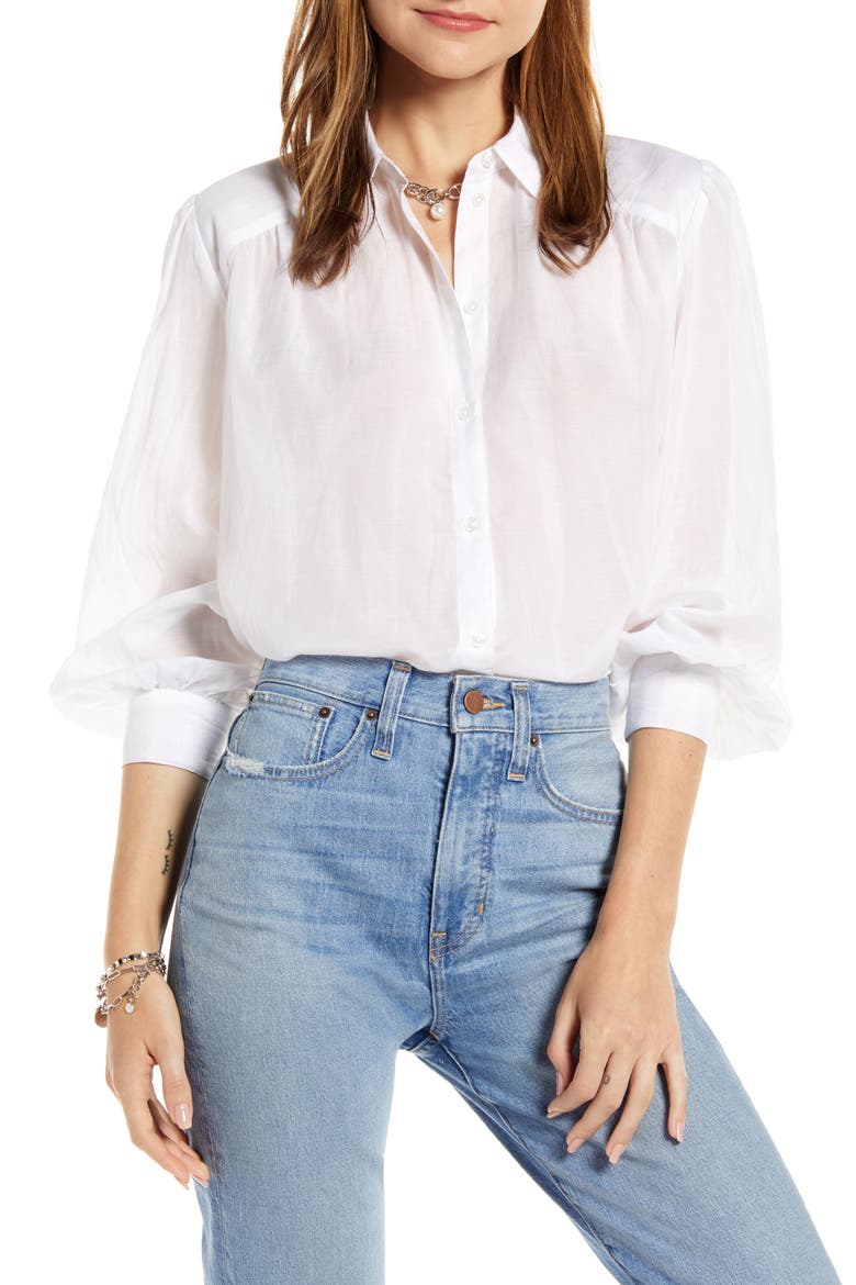 Sheer Button-Up Shirt (Nordstrom Exclusive), Main, color, WHITE