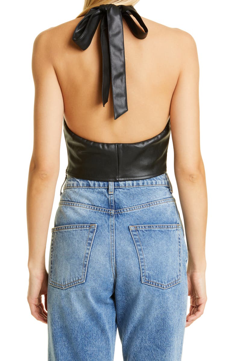 STAUD Kai Faux Leather Halter Top, Alternate, color,