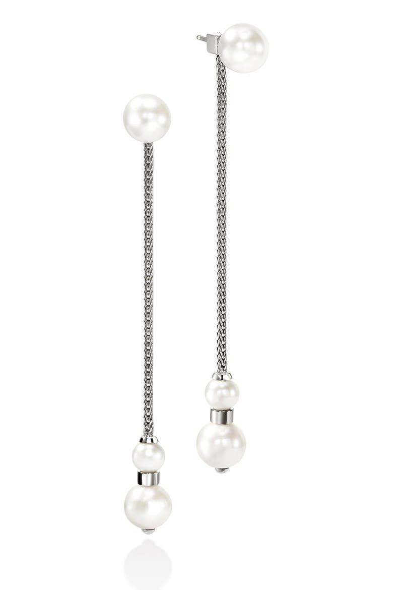 JH Essentials Pearl Front/Back Earrings, Main, color, SILVER/ PEARL