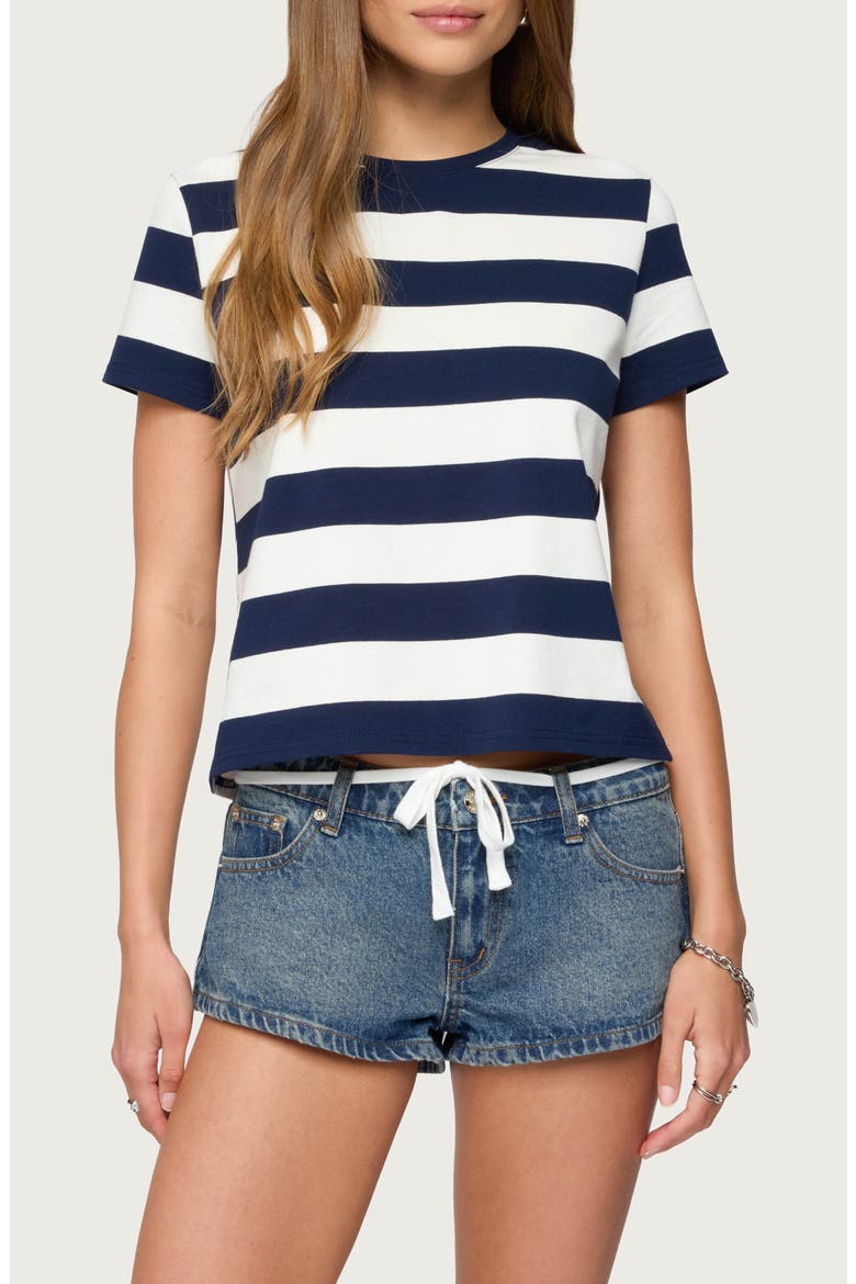 Valetta Stripe Stretch Cotton T-Shirt, Main, color, NAVY-AND-WHITE