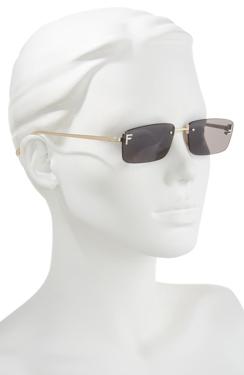 Fendi First Rimless Rectangular Sunglasses, Alternate, color, Gold / Smoke