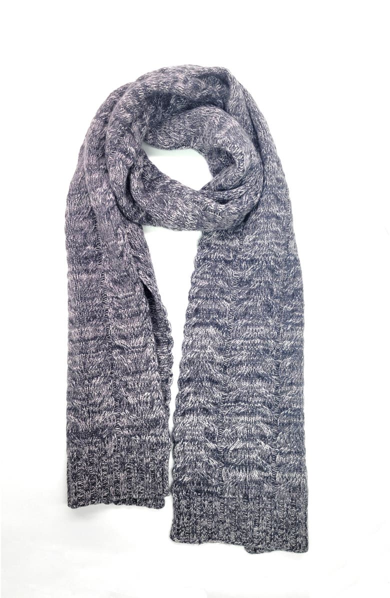 Portolano Chunky cable cashmere scarf in melange color, Alternate, color, Dark Grey/Ivory