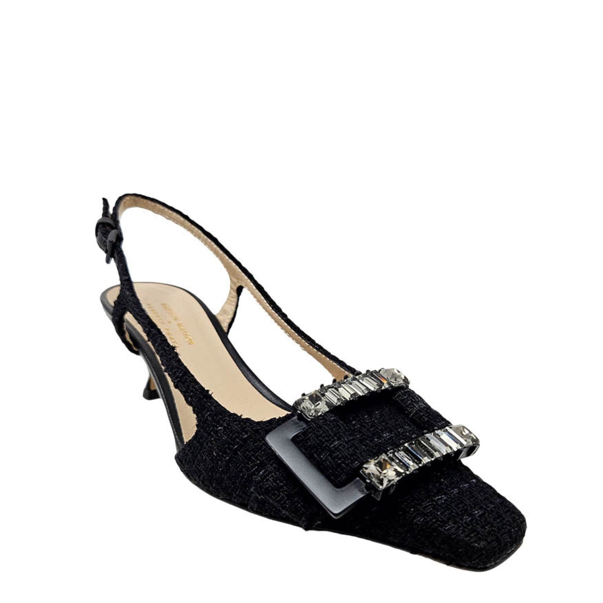 Crystal-Embellished Buckle Slingback Pumps, Alternate, color, Black