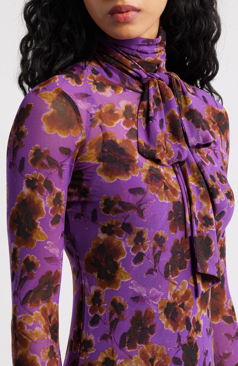 AFRM Bryony Turtleneck Long Sleeve Mesh Maxi Dress, Alternate, color, Violet Haze Floral