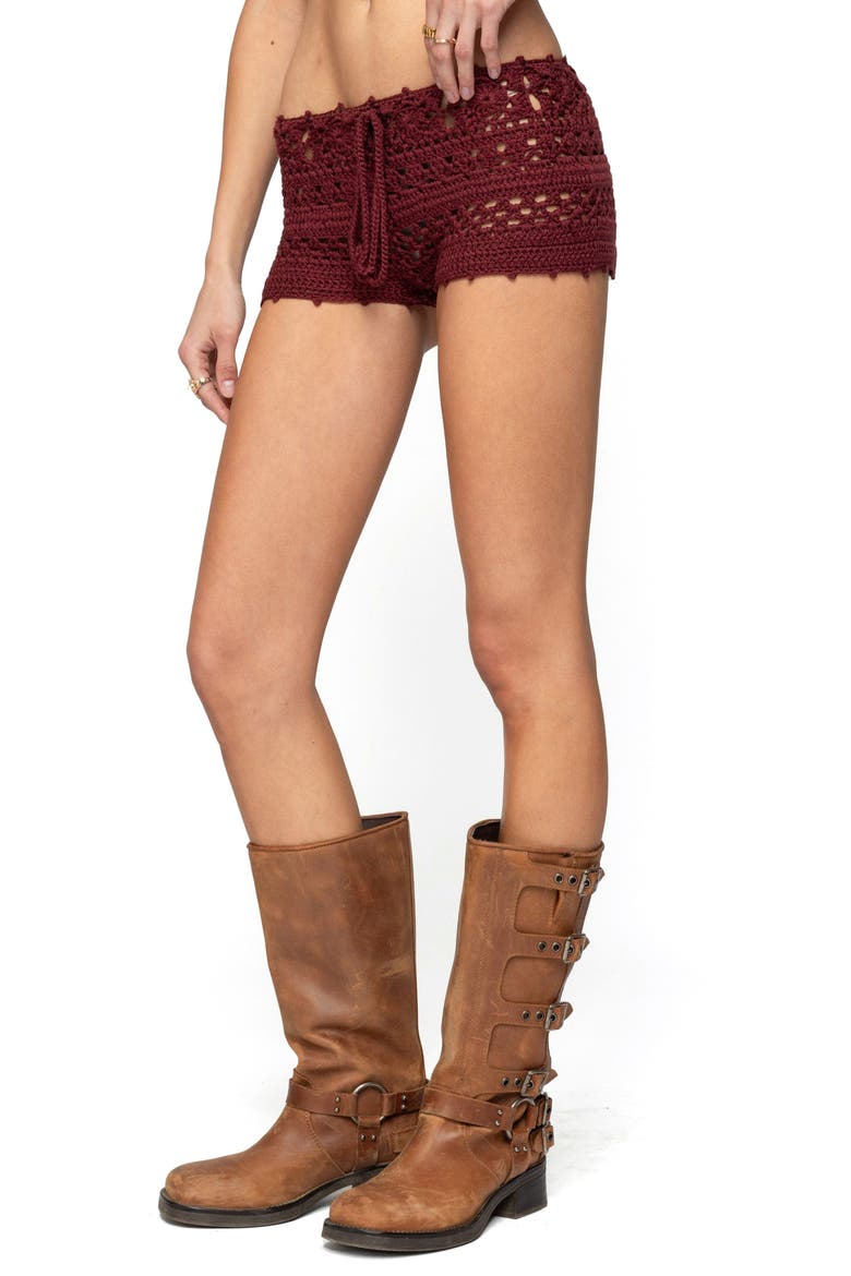 Kelani Crochet Shorts, Alternate, color, BURGUNDY