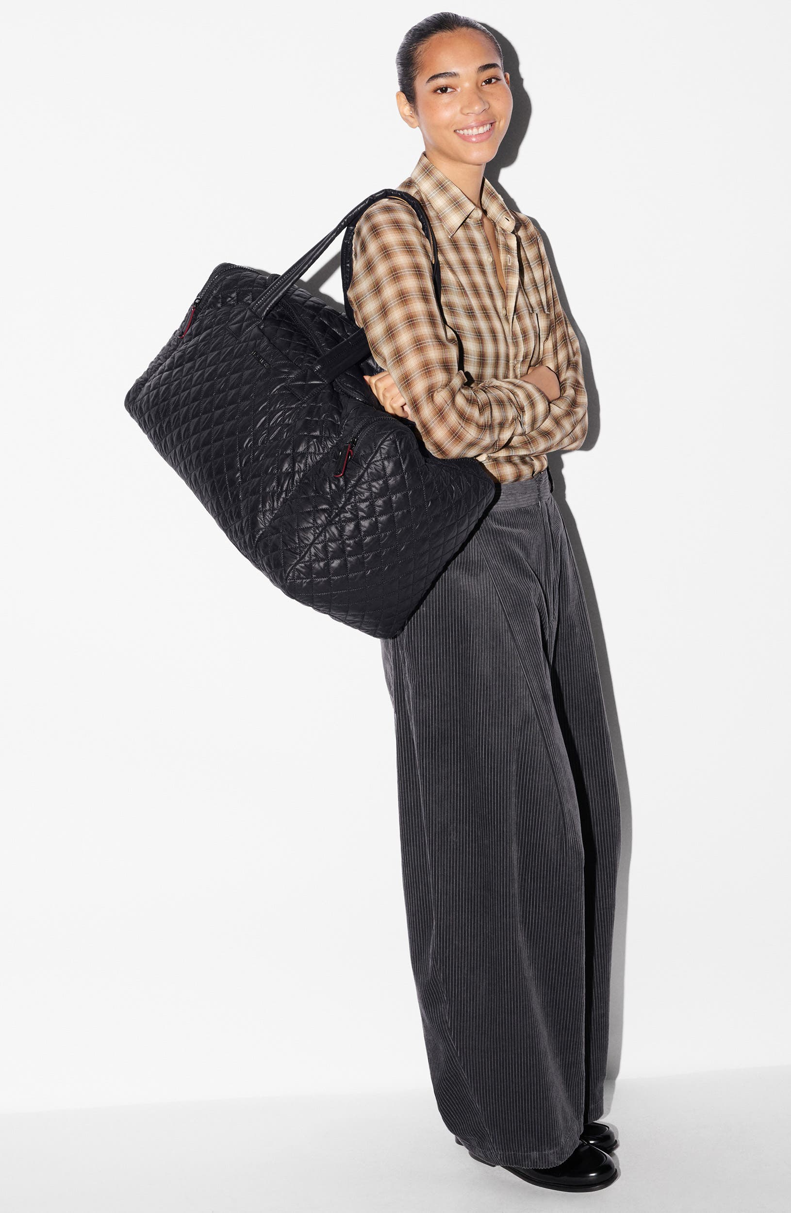 MZ Wallace Metro Team Quilted Nylon Duffle Bag, Alternate, color, Black