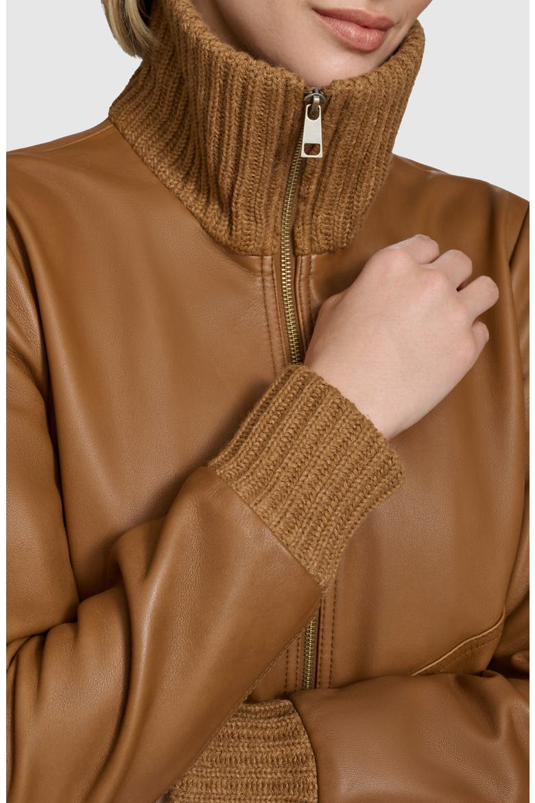 Beatrix Leather Bomber Jacket, Alternate, color, TAN