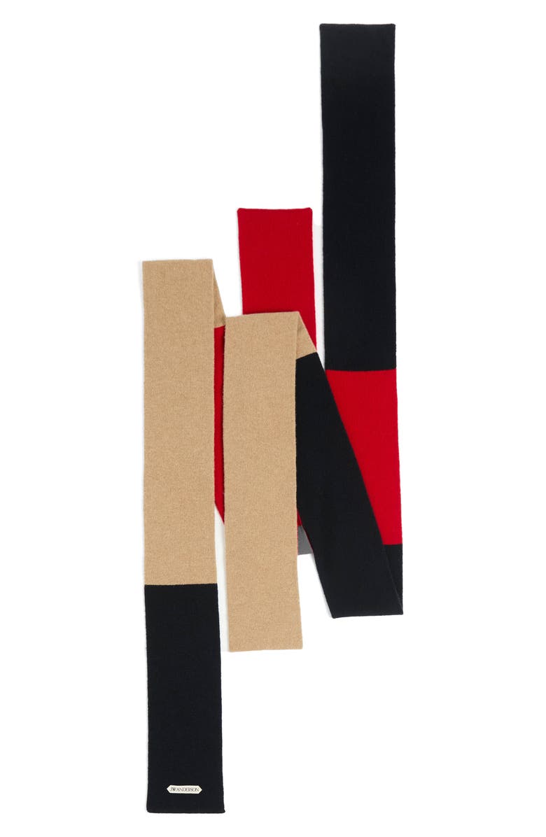 JW Anderson Colorblock Four-End Merino Wool Scarf, Main, color, Navy