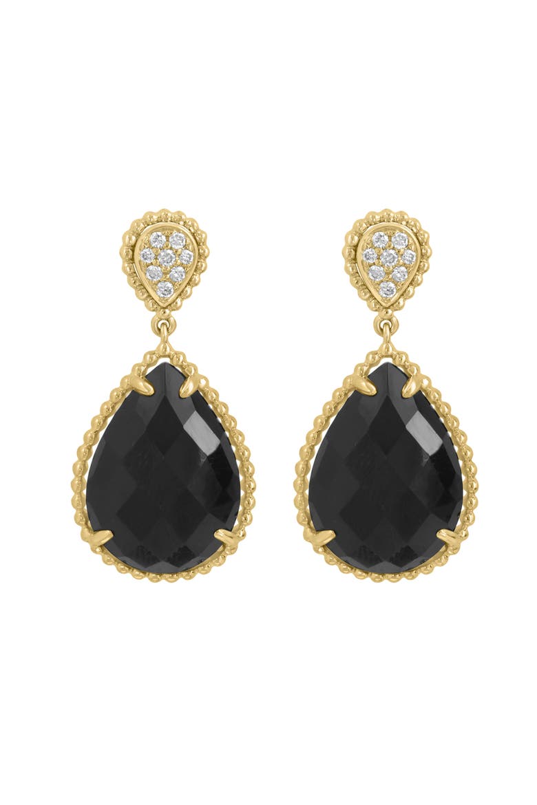 14Ky Diamond,Onyx Earrings, Main, color, Hematite and FW Blush Pearl